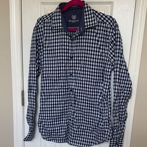 Bugatchi Men's Navy and White Patterned Shirt